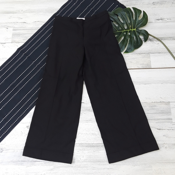 Tory Burch| Wool Wide Leg Crop Trouser Pants Black Size 2 - Picture 2 of 8